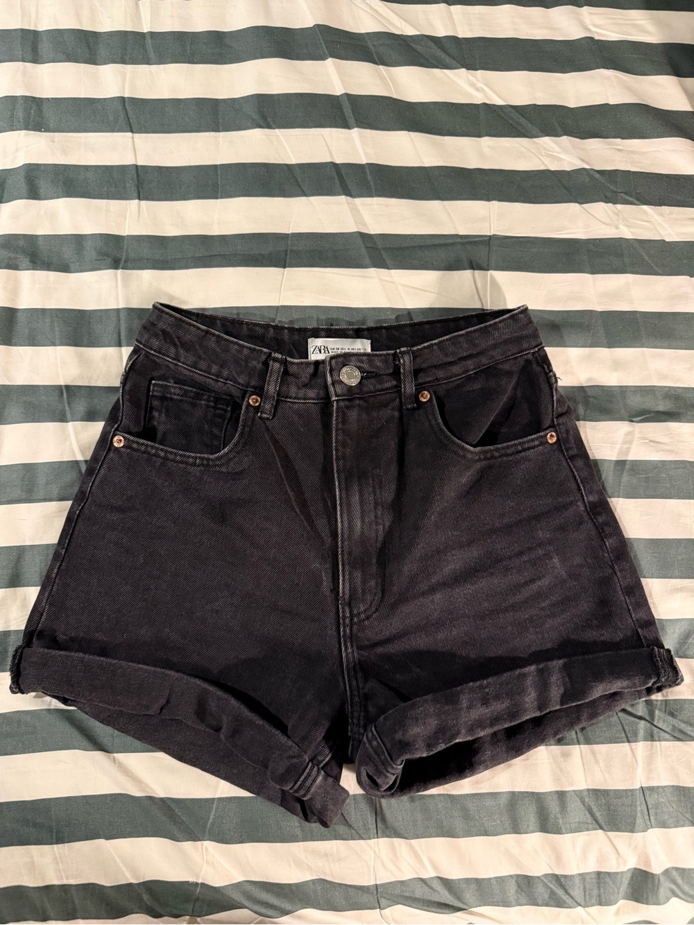Zara Washed Black High-Rise Denim Shorts